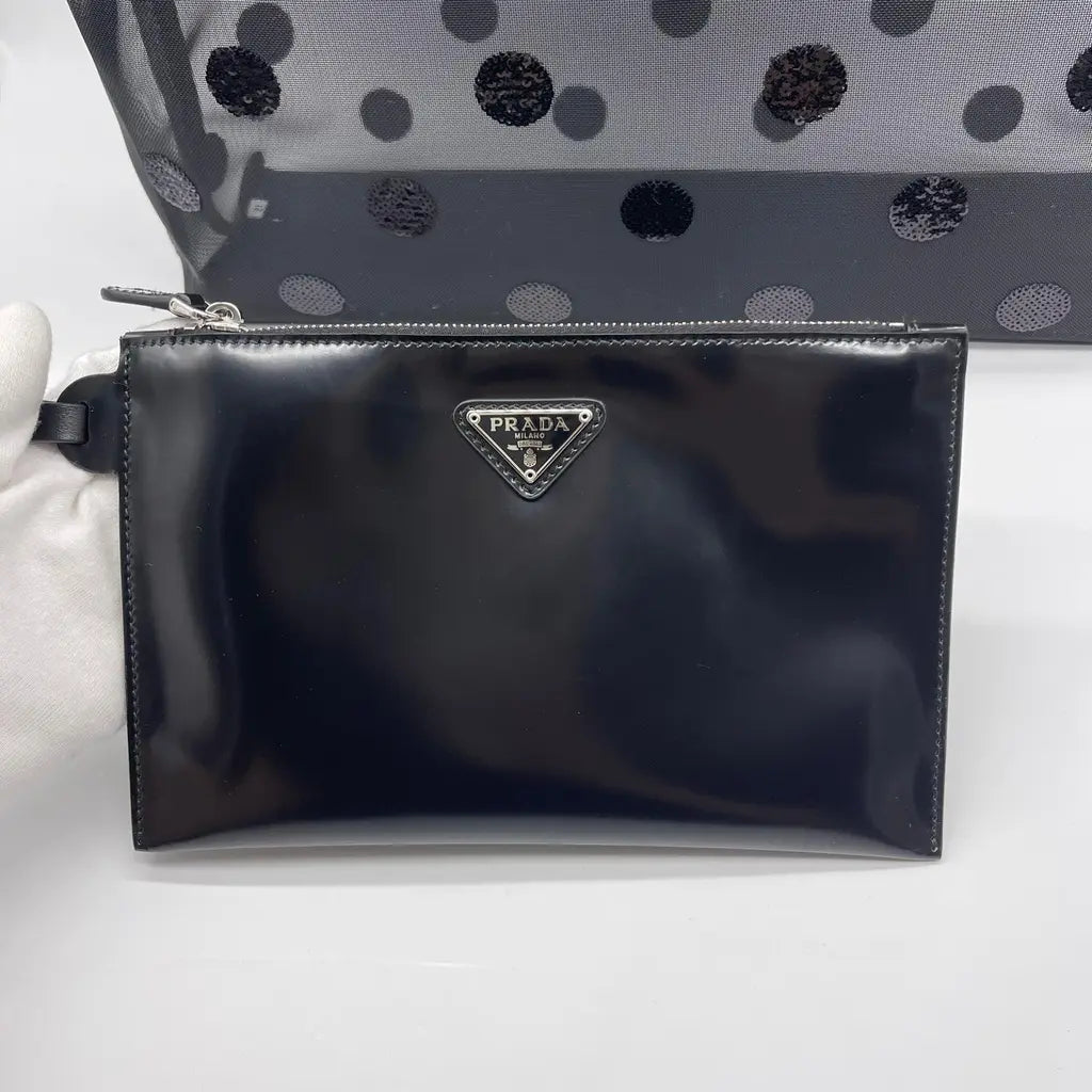Prada Polka Dot Mesh Rete Ricamo Tote Bag