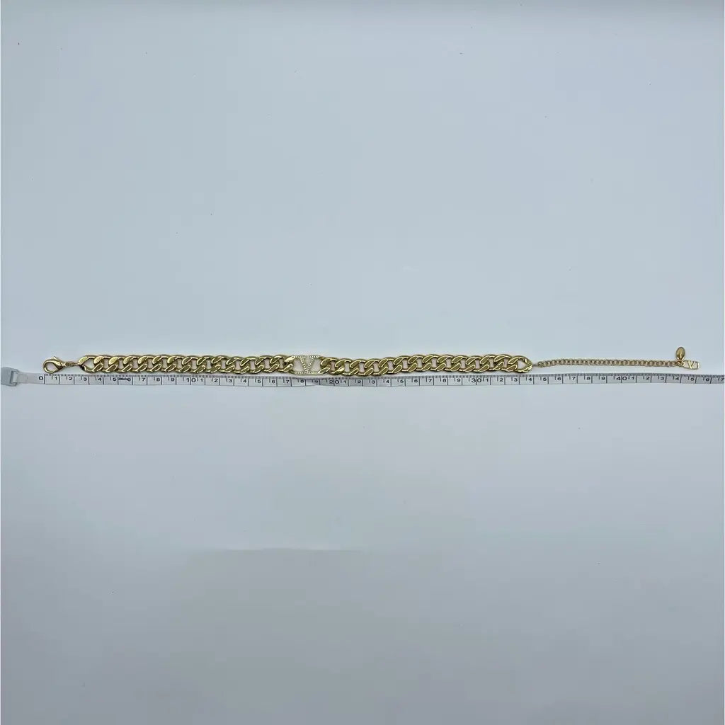 Valentino V logo Chain Metal and Swarovski Crystal Necklace