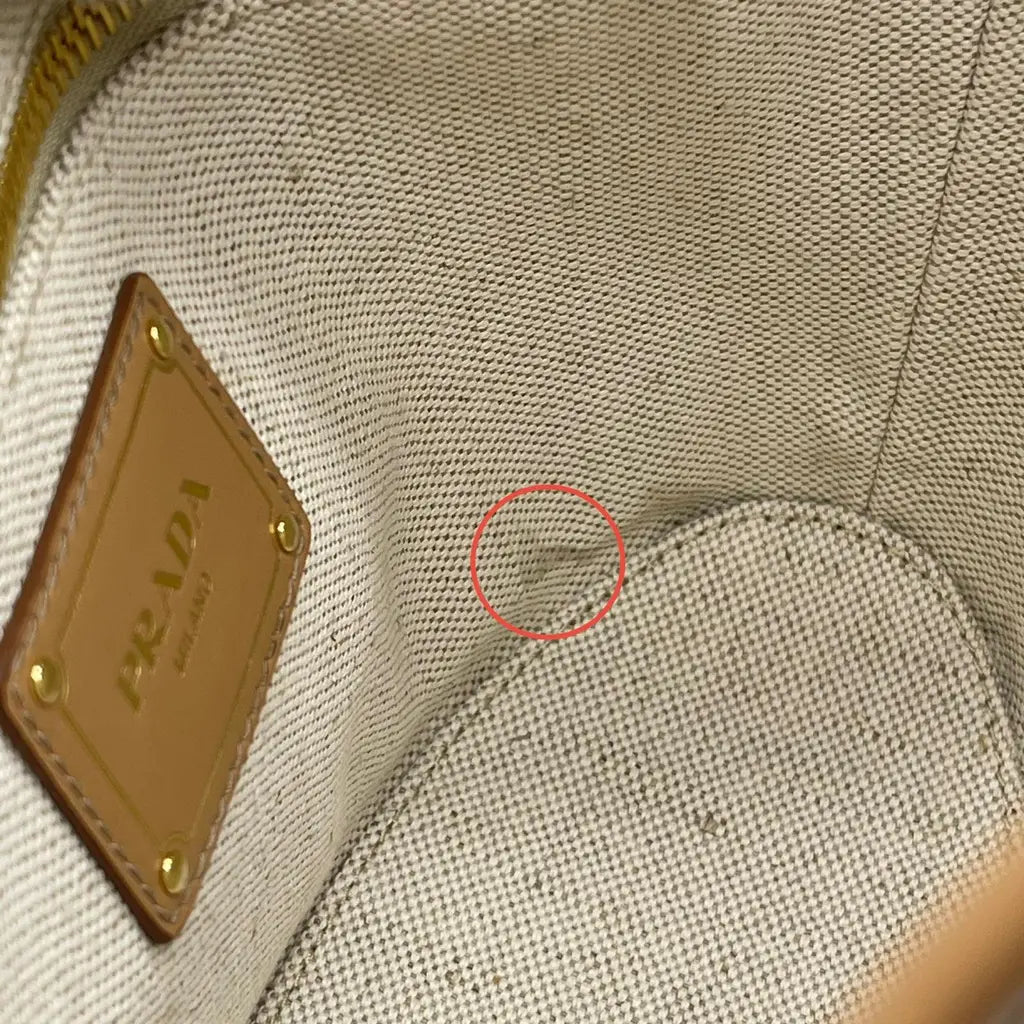 Prada Natural Linen Blend And Leather Buckle Bag