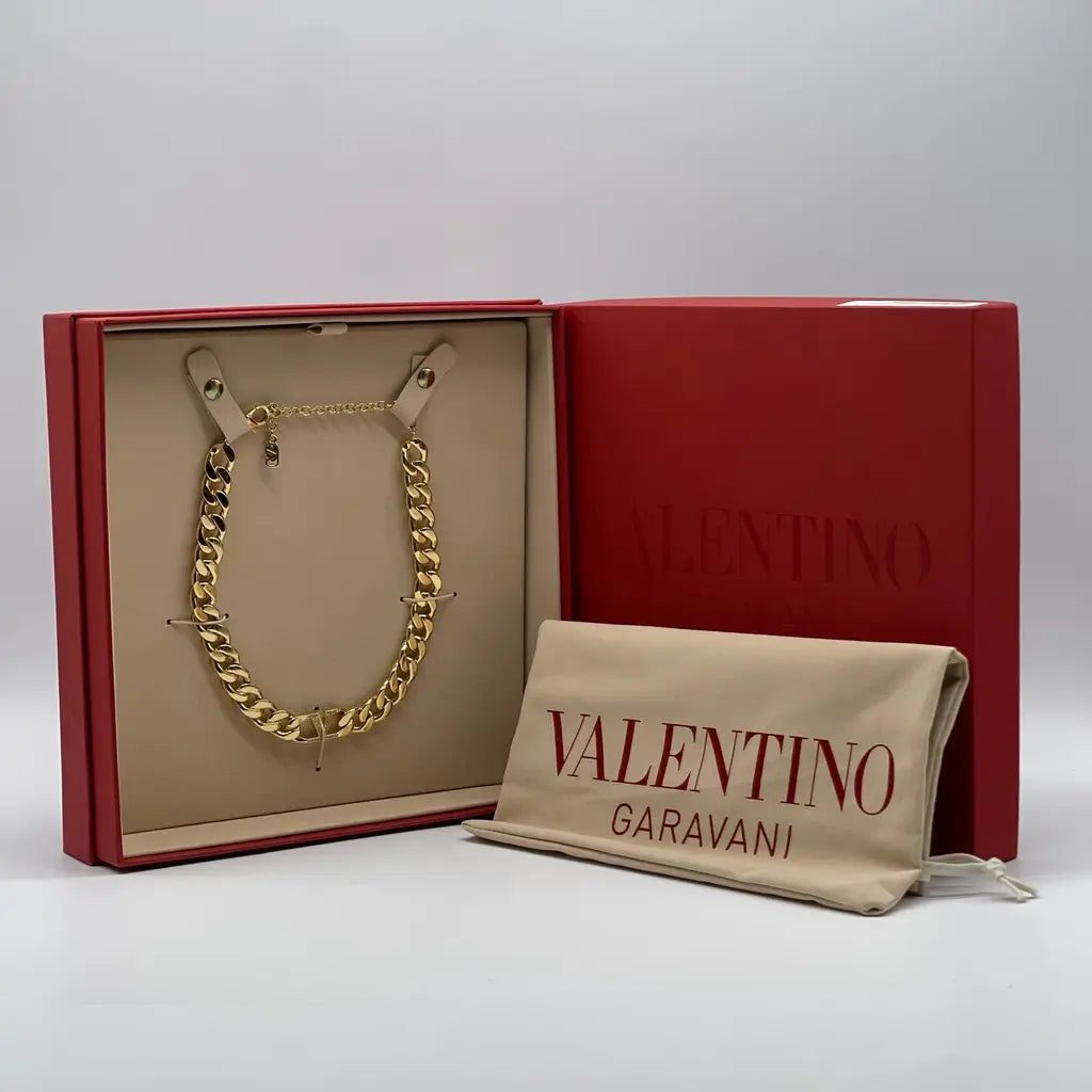Valentino V logo Chain Metal and Swarovski Crystal Necklace
