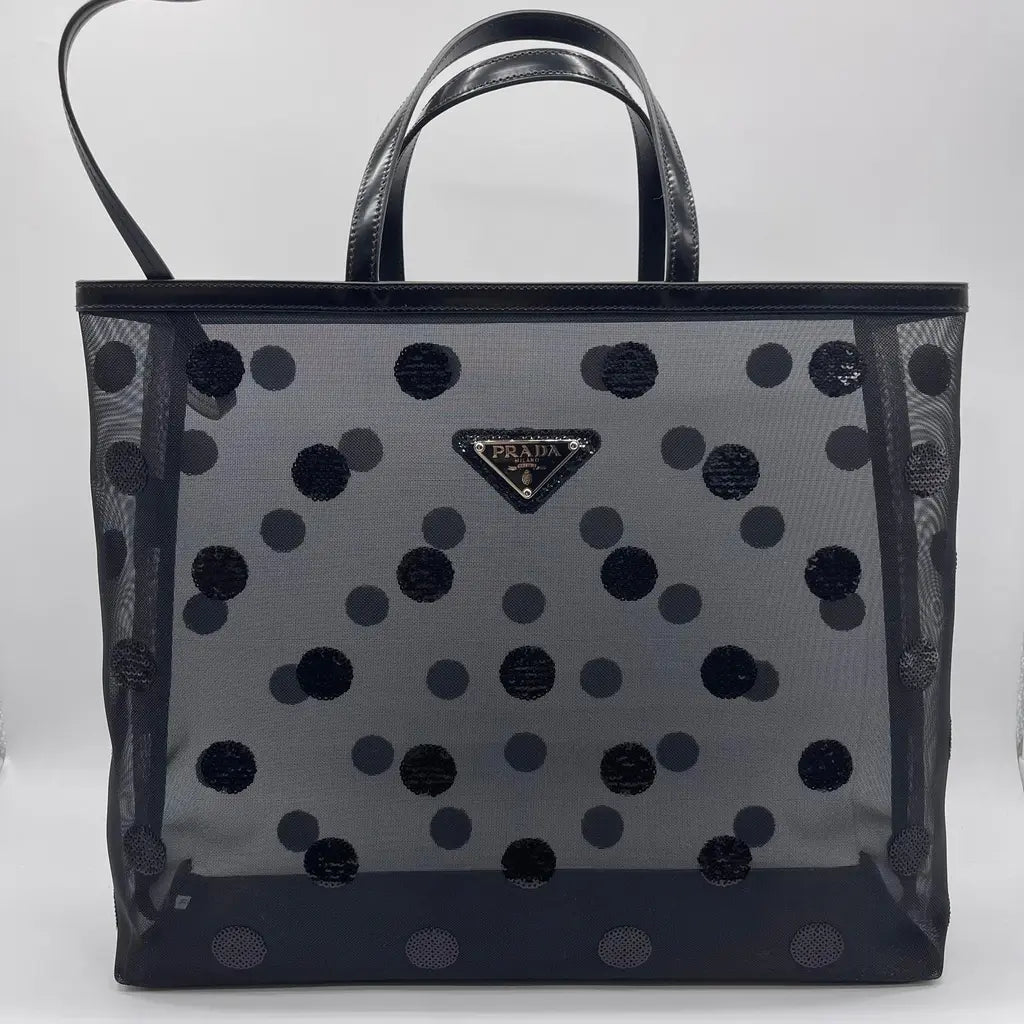 Prada Polka Dot Mesh Rete Ricamo Tote Bag