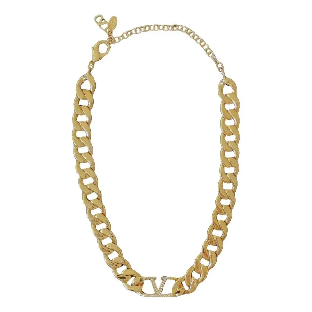 Valentino V logo Chain Metal and Swarovski Crystal Necklace
