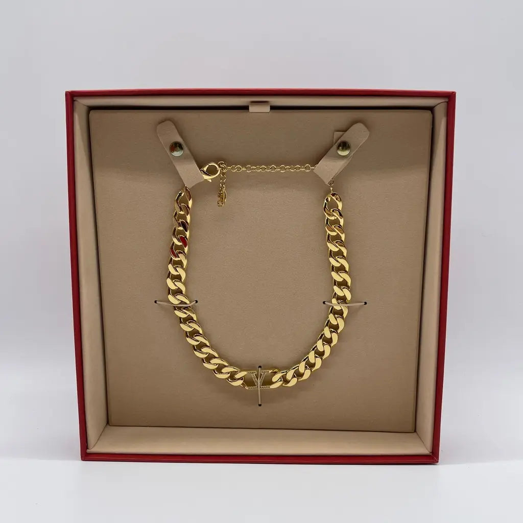 Valentino V logo Chain Metal and Swarovski Crystal Necklace