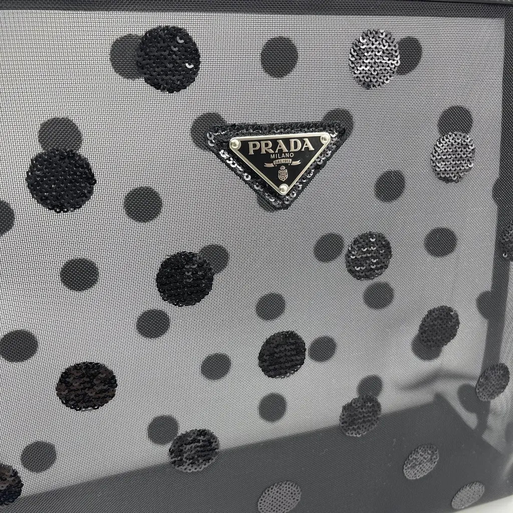Prada Polka Dot Mesh Rete Ricamo Tote Bag