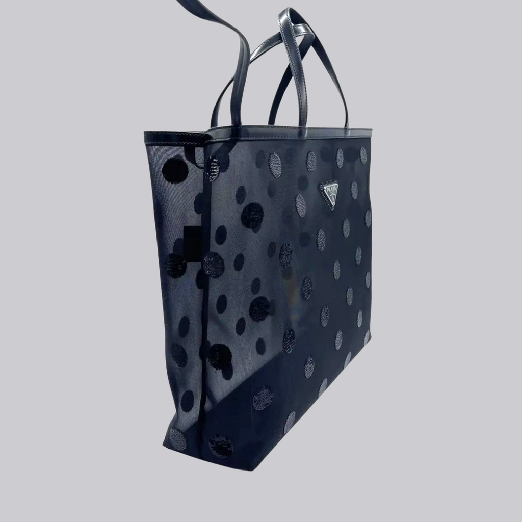 Prada Polka Dot Mesh Rete Ricamo Tote Bag