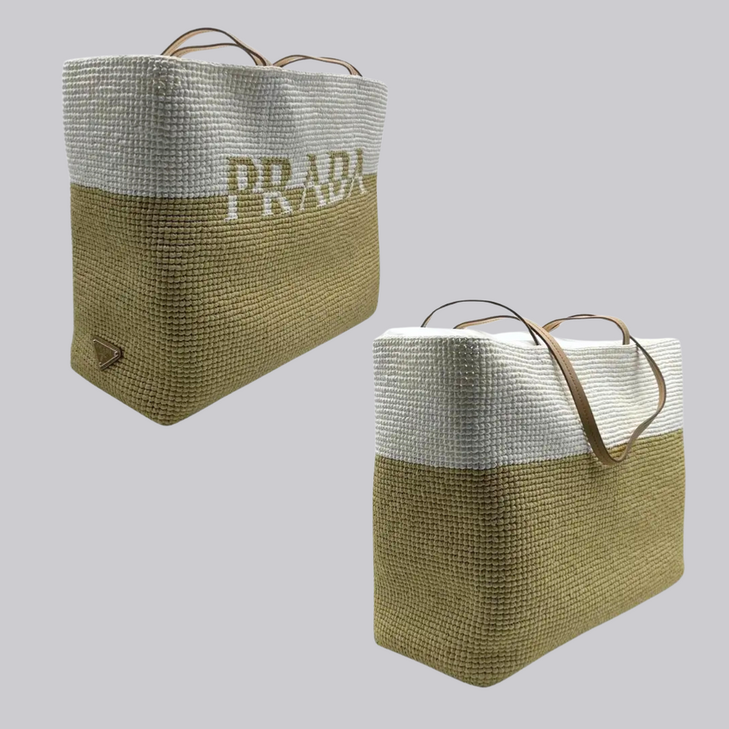 Prada Rafia +Vitello Tote Bag