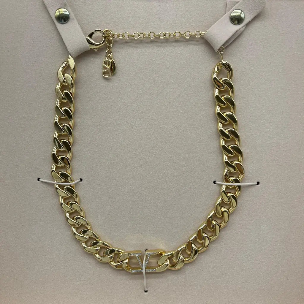 Valentino V logo Chain Metal and Swarovski Crystal Necklace