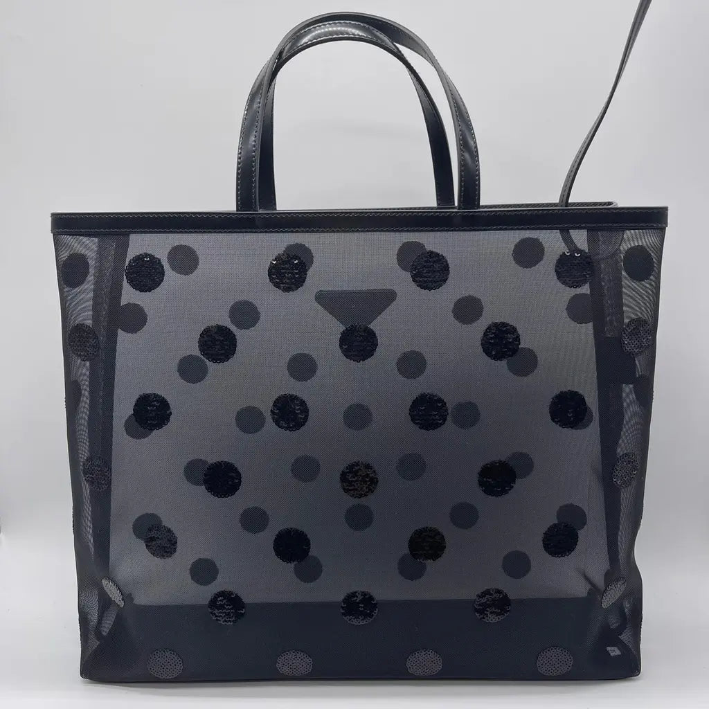 Prada Polka Dot Mesh Rete Ricamo Tote Bag
