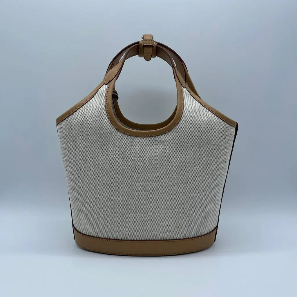 Prada Natural Linen Blend And Leather Buckle Bag