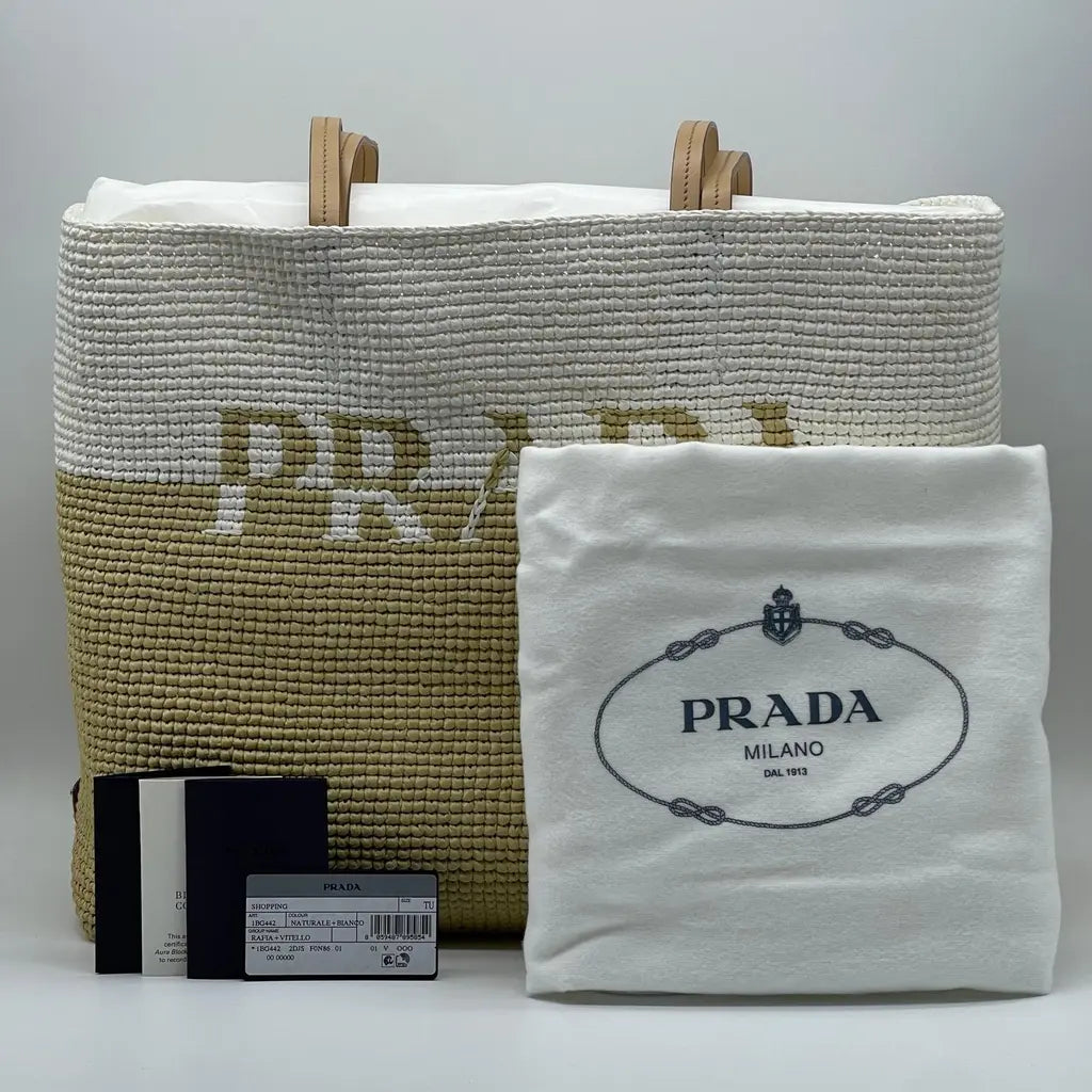Prada Rafia +Vitello Tote Bag