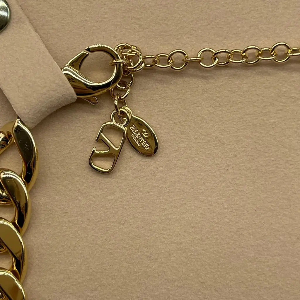 Valentino V logo Chain Metal and Swarovski Crystal Necklace