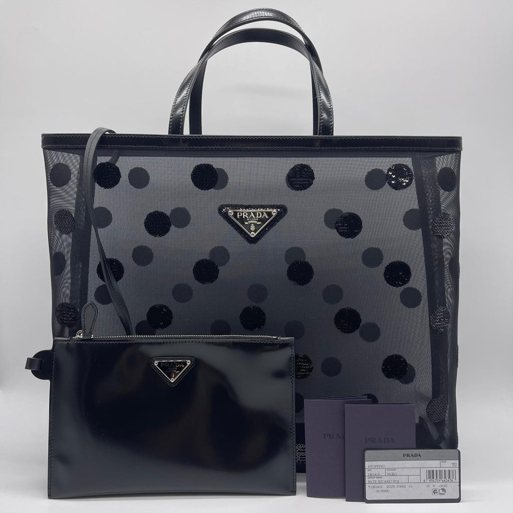 Prada Polka Dot Mesh Rete Ricamo Tote Bag