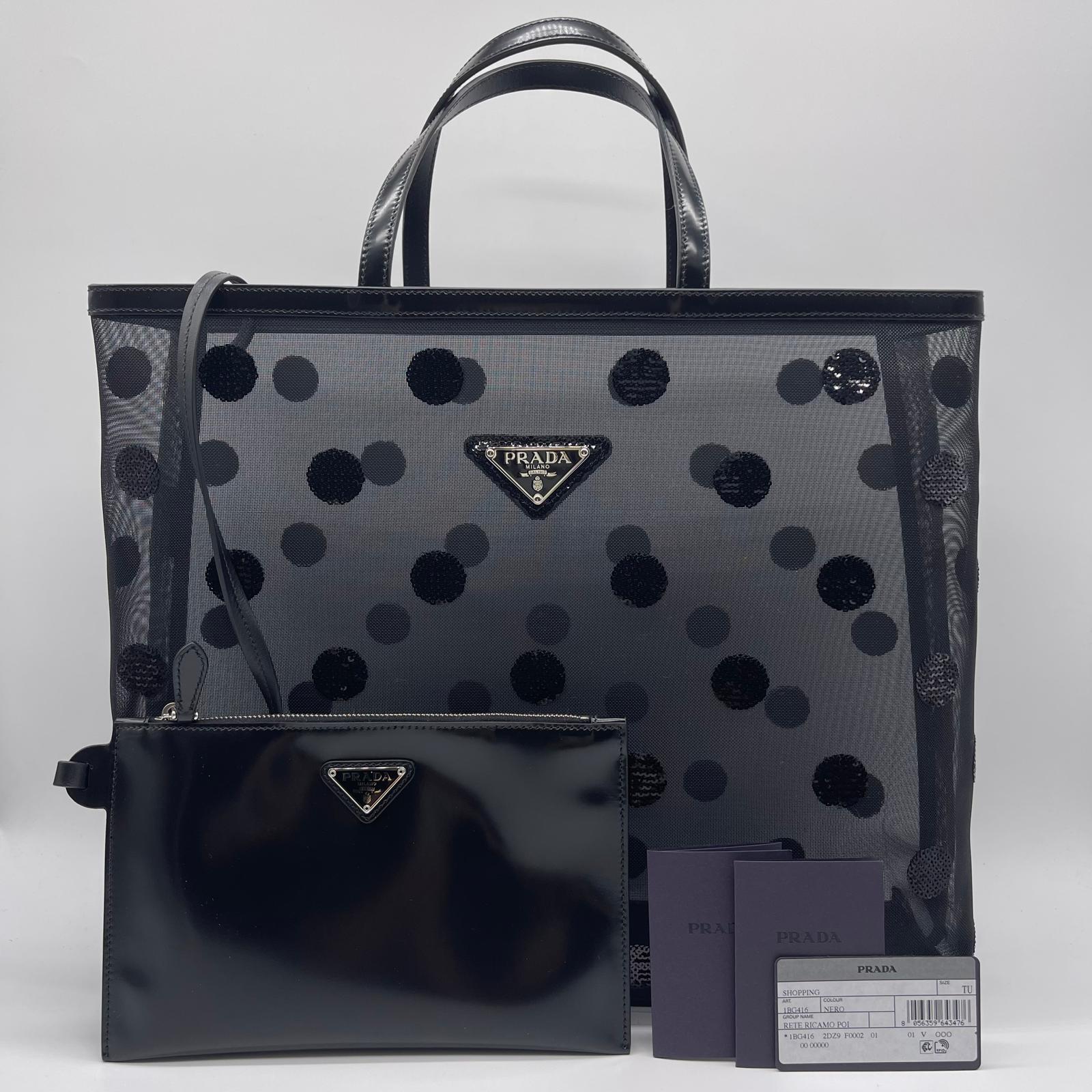 Prada Polka Dot Mesh Rete Ricamo Tote Bag
