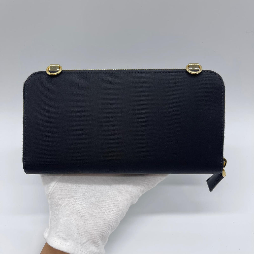 Prada Rylon x Brushed Leather Wallet With Shoulder Strap