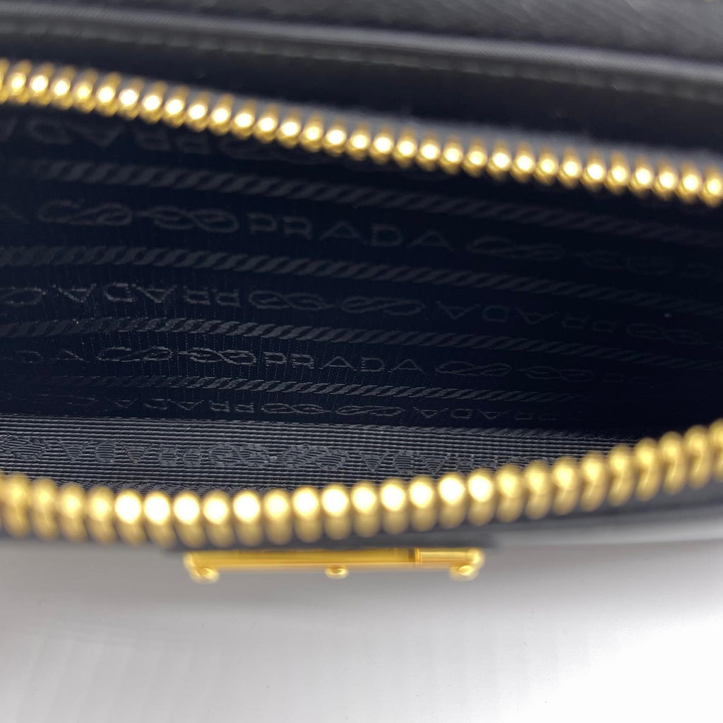 Prada Rylon x Brushed Leather Wallet With Shoulder Strap