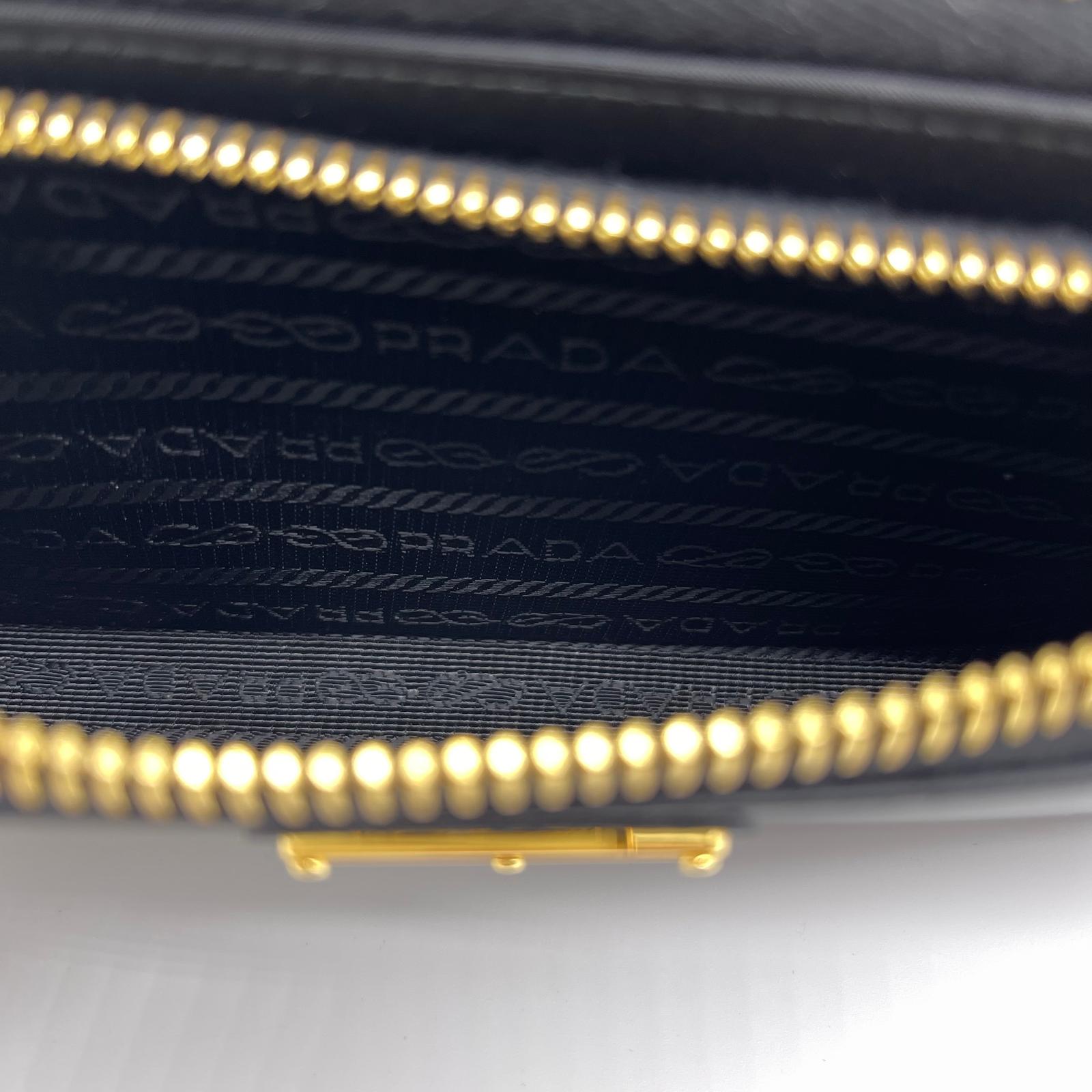 Prada Rylon x Brushed Leather Wallet With Shoulder Strap