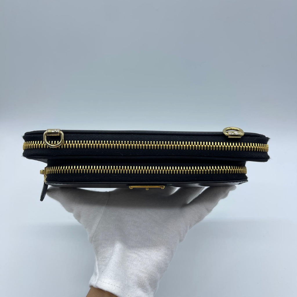 Prada Rylon x Brushed Leather Wallet With Shoulder Strap