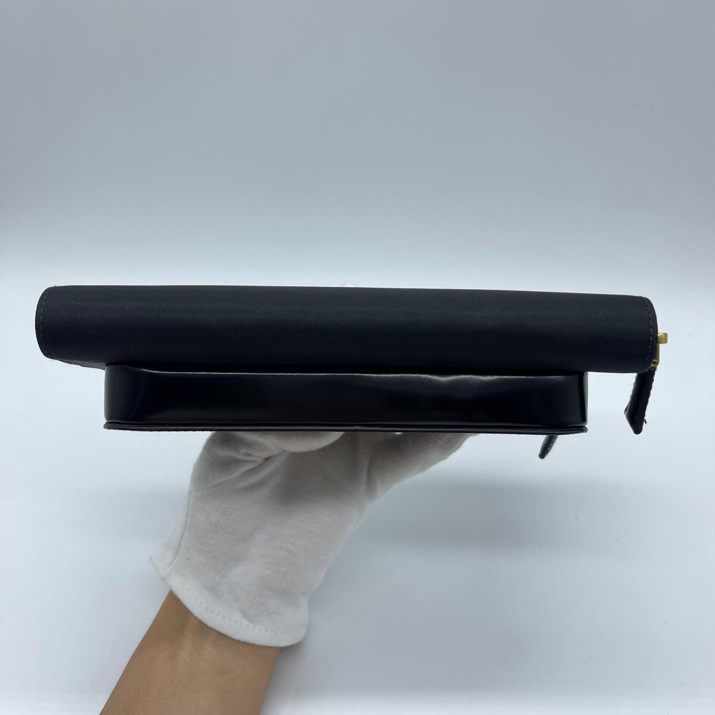 Prada Rylon x Brushed Leather Wallet With Shoulder Strap