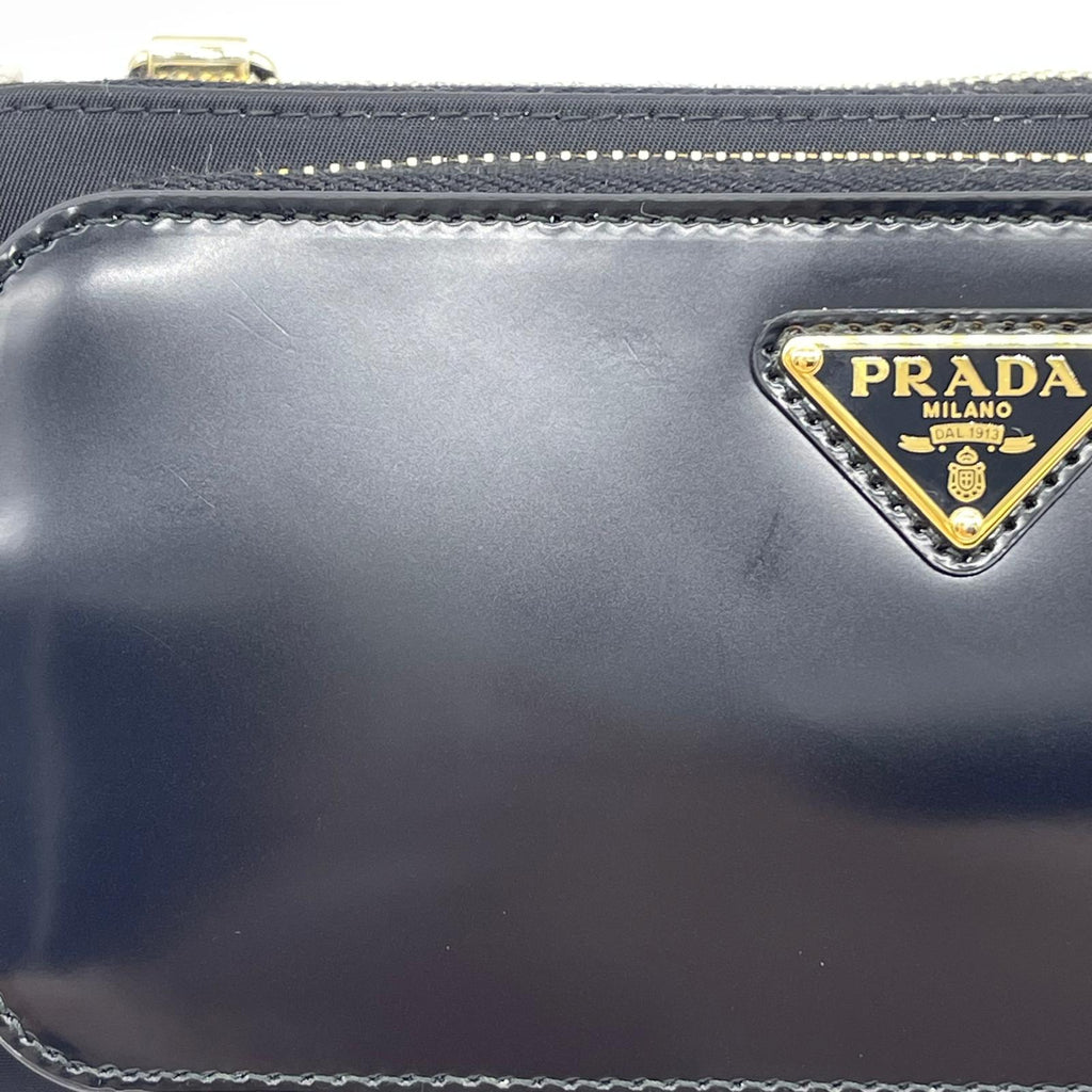 Prada Rylon x Brushed Leather Wallet With Shoulder Strap